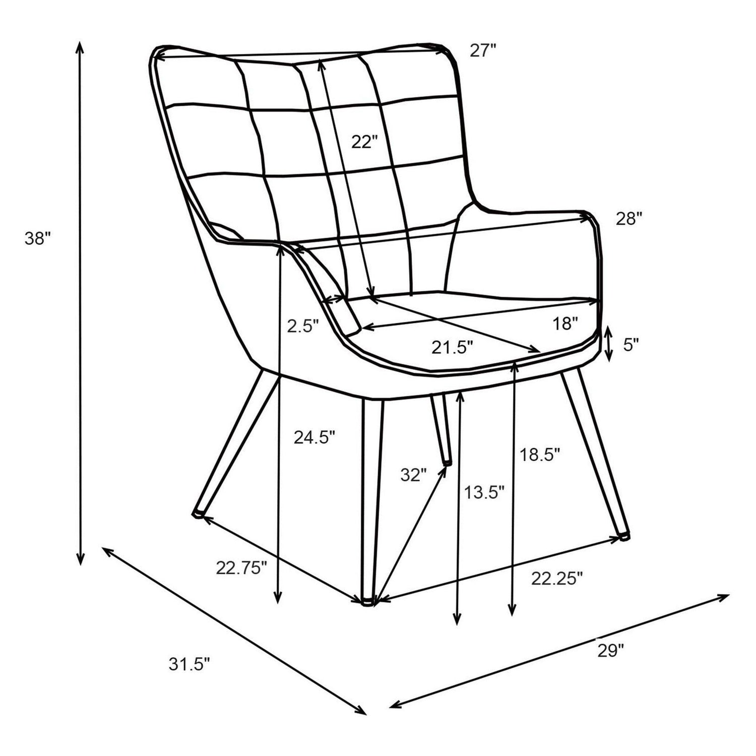 Isla Upholstered Flared Arms Accent Chair with Grid Tufted 909466