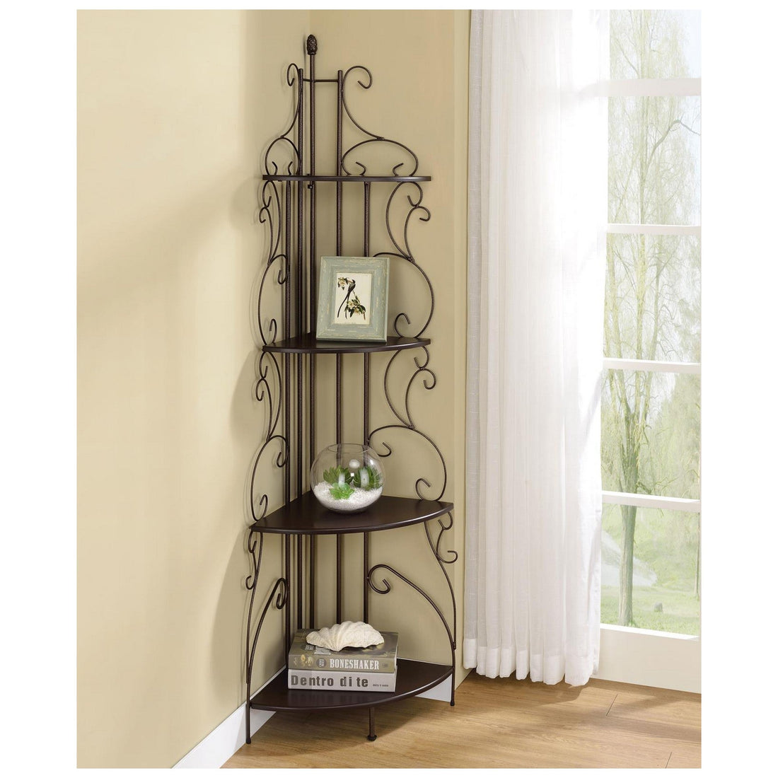 Poppy 4-shelf Corner Bookcase Cappuccino and Copper 910038