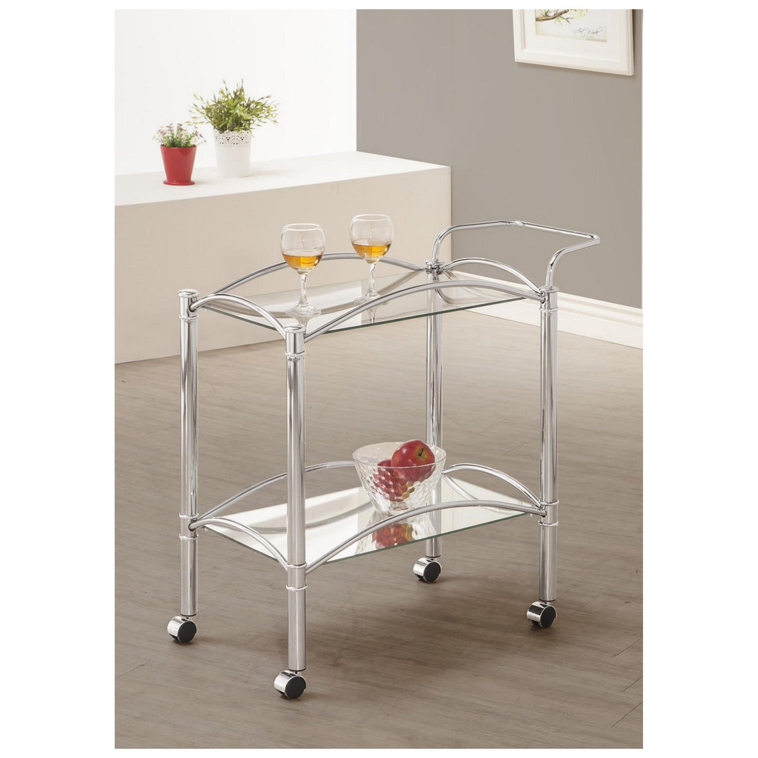 Shadix 2-tier Serving Cart with Glass Top Chrome and Clear 910077