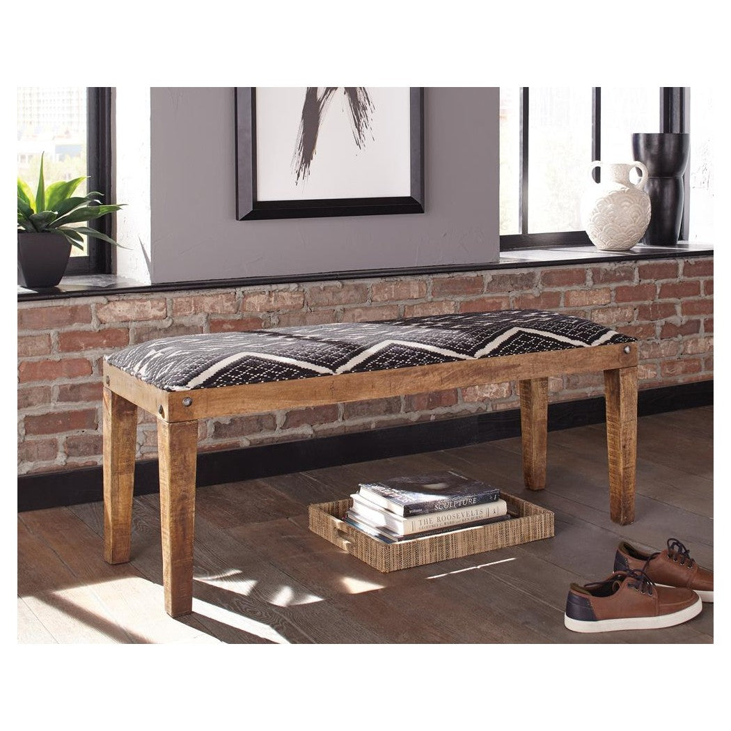 Lamont Rectangular Upholstered Bench Natural and Navy 910177