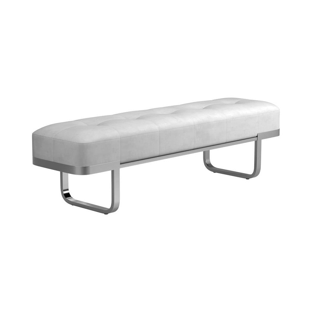 Tufted Upholstered Bench Off White and Chrome 910251