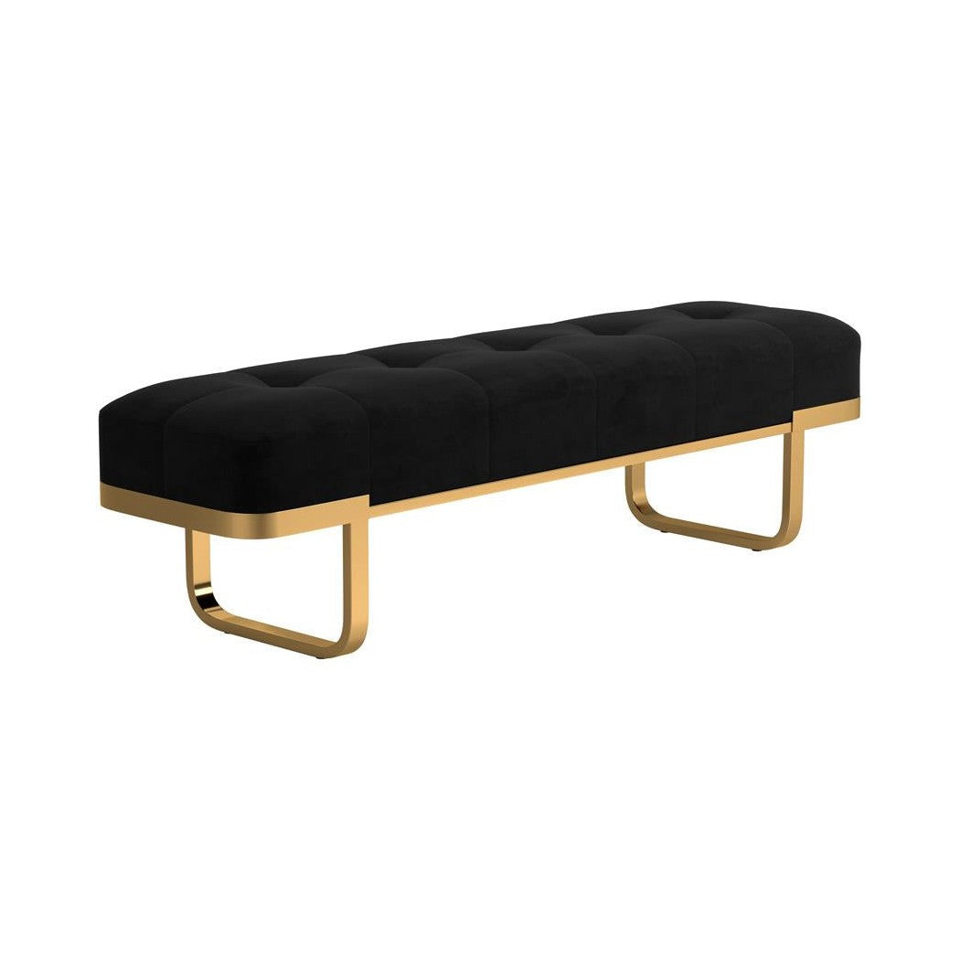 Tufted Upholstered Bench Black and Brass 910252