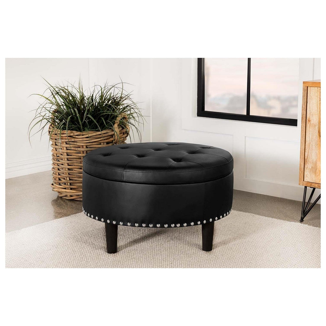 Jace Upholstered Tufted Storage Ottoman Black 914144