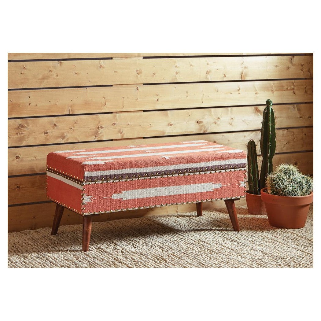 Noah Upholstered Storage Bench Orange and Beige 918491