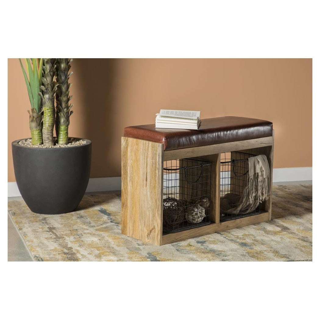 Abrielle 2-basket Upholstered Accent Bench Brown and Natural 918503