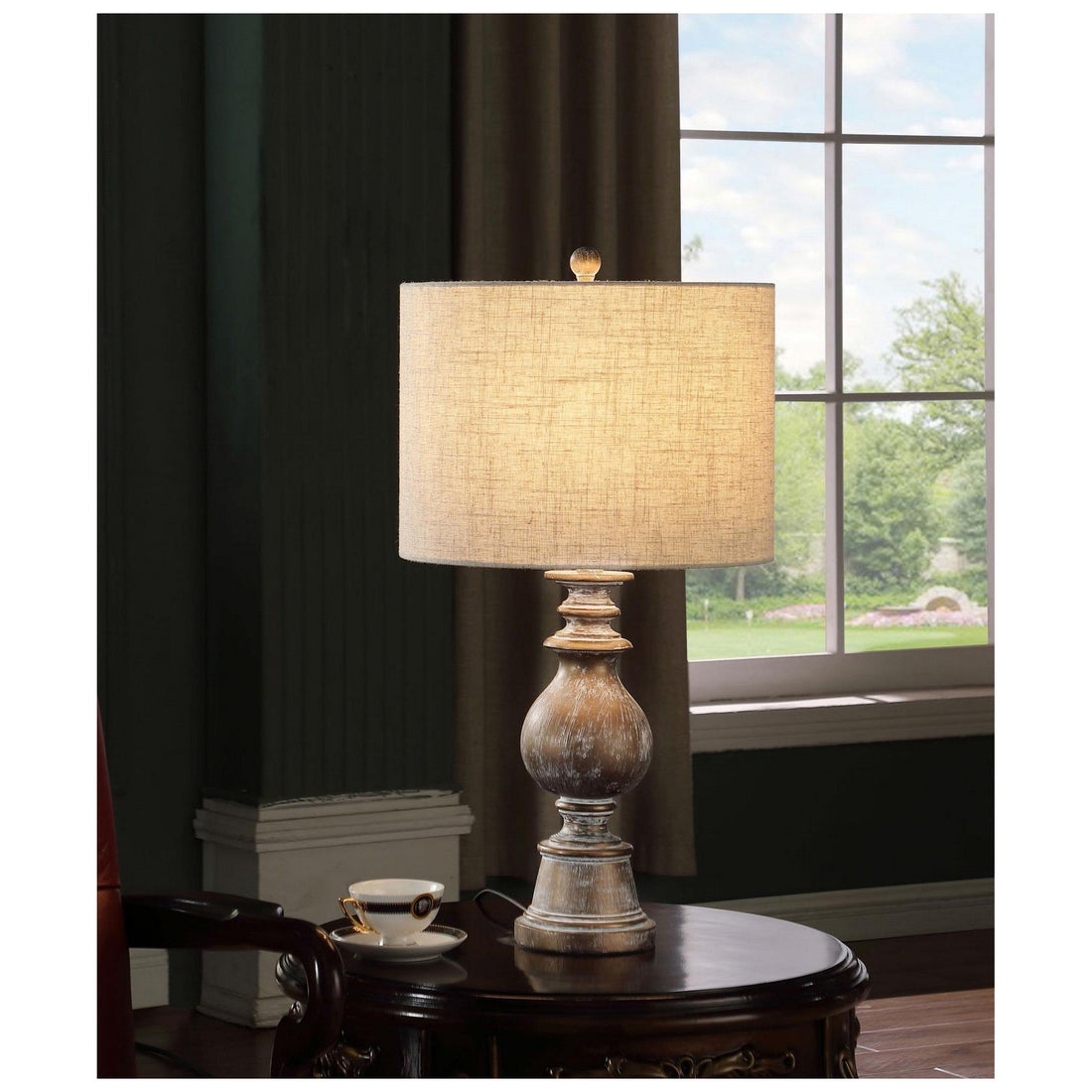 Brie Drum Shade Table Lamp Oatmeal and Antique Gold 920169