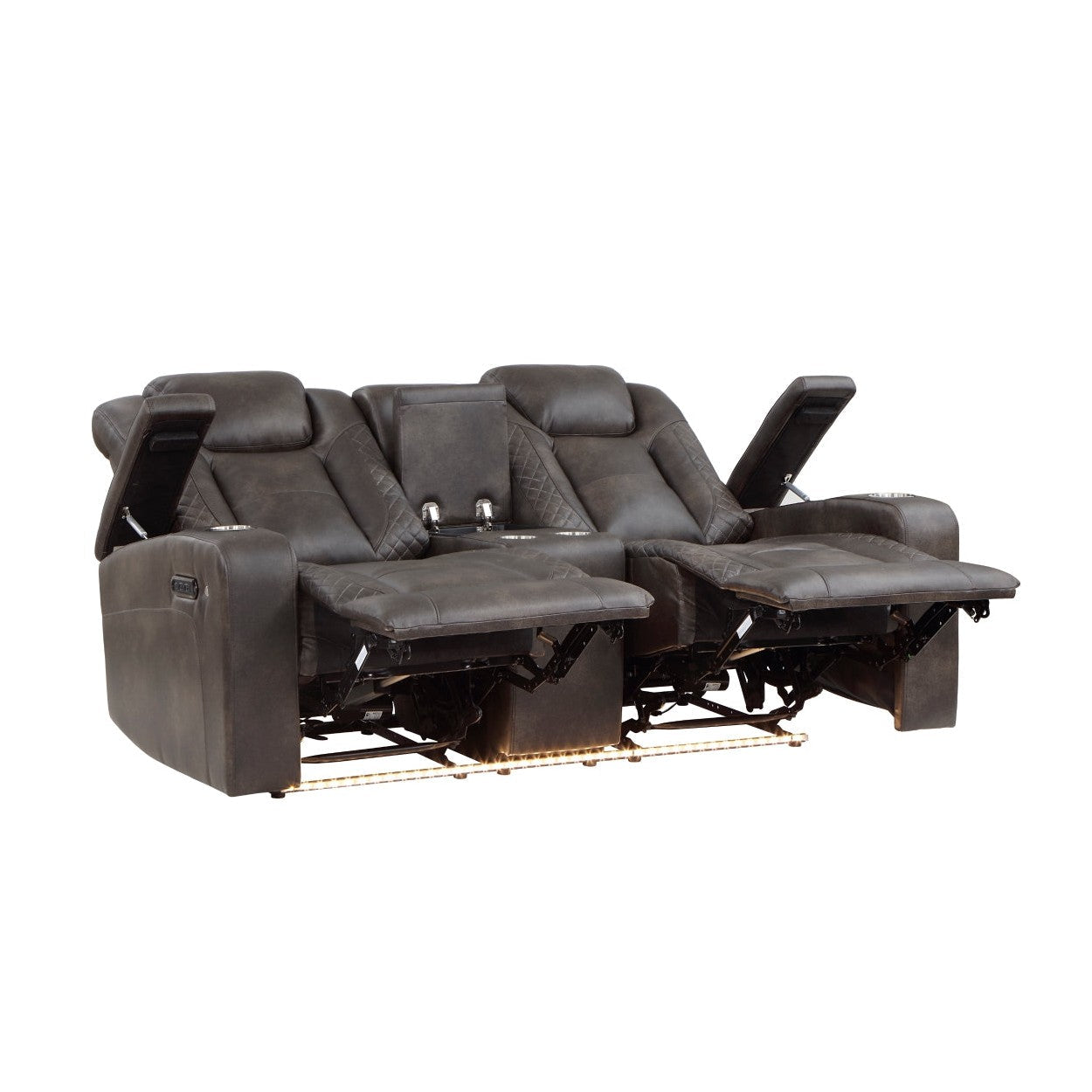 Power Double Reclining Love Seat with Center Console and Power Headrests, Storage Arms, Cup Holders 9211BRG-2PWH