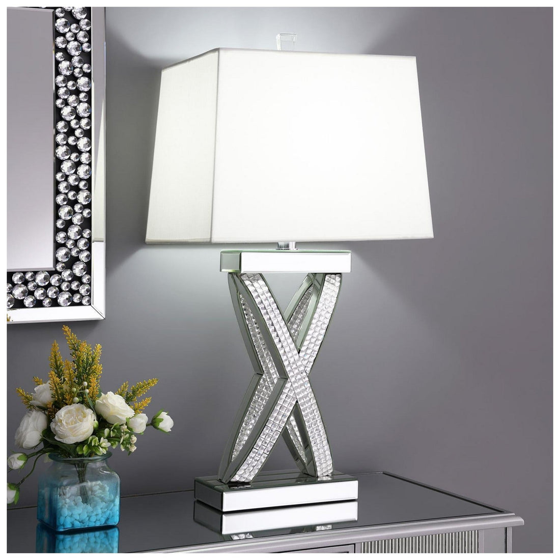 Dominick Table Lamp with Rectange Shade White and Mirror 923289