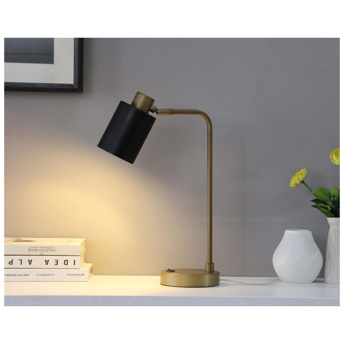 Cherise Adjustable Shade Table Lamp Antique Brass and Matte Black 923303