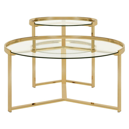 Delia 2-piece Round Nesting Table Clear and Gold 930251