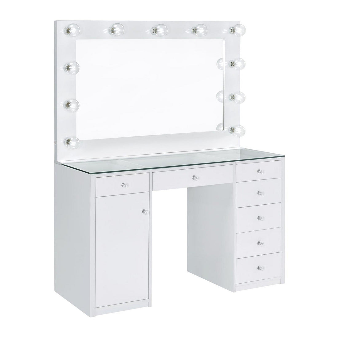 Percy 7-drawer Glass Top Vanity Desk with Lighting White 931143