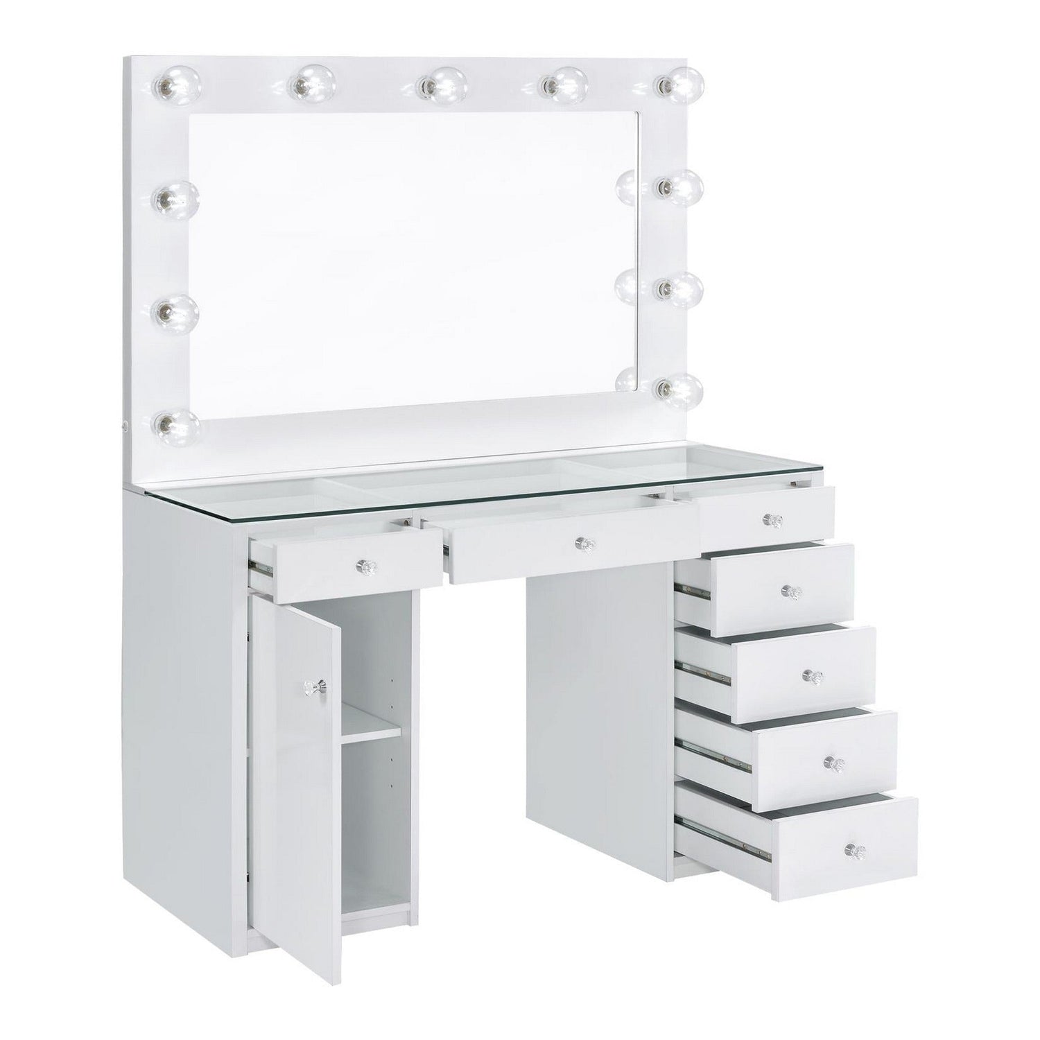 Percy 7-drawer Glass Top Vanity Desk with Lighting White 931143