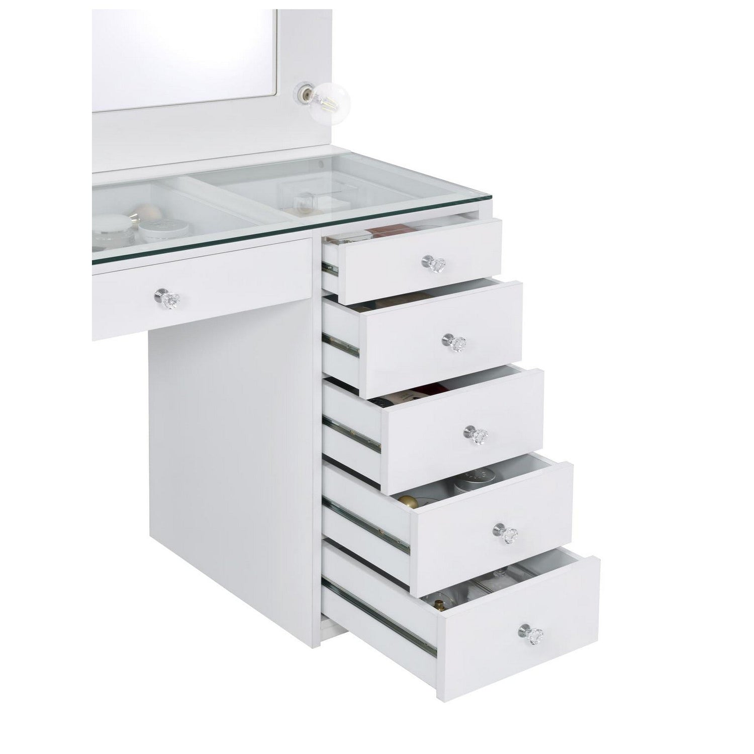 Percy 7-drawer Glass Top Vanity Desk with Lighting White 931143