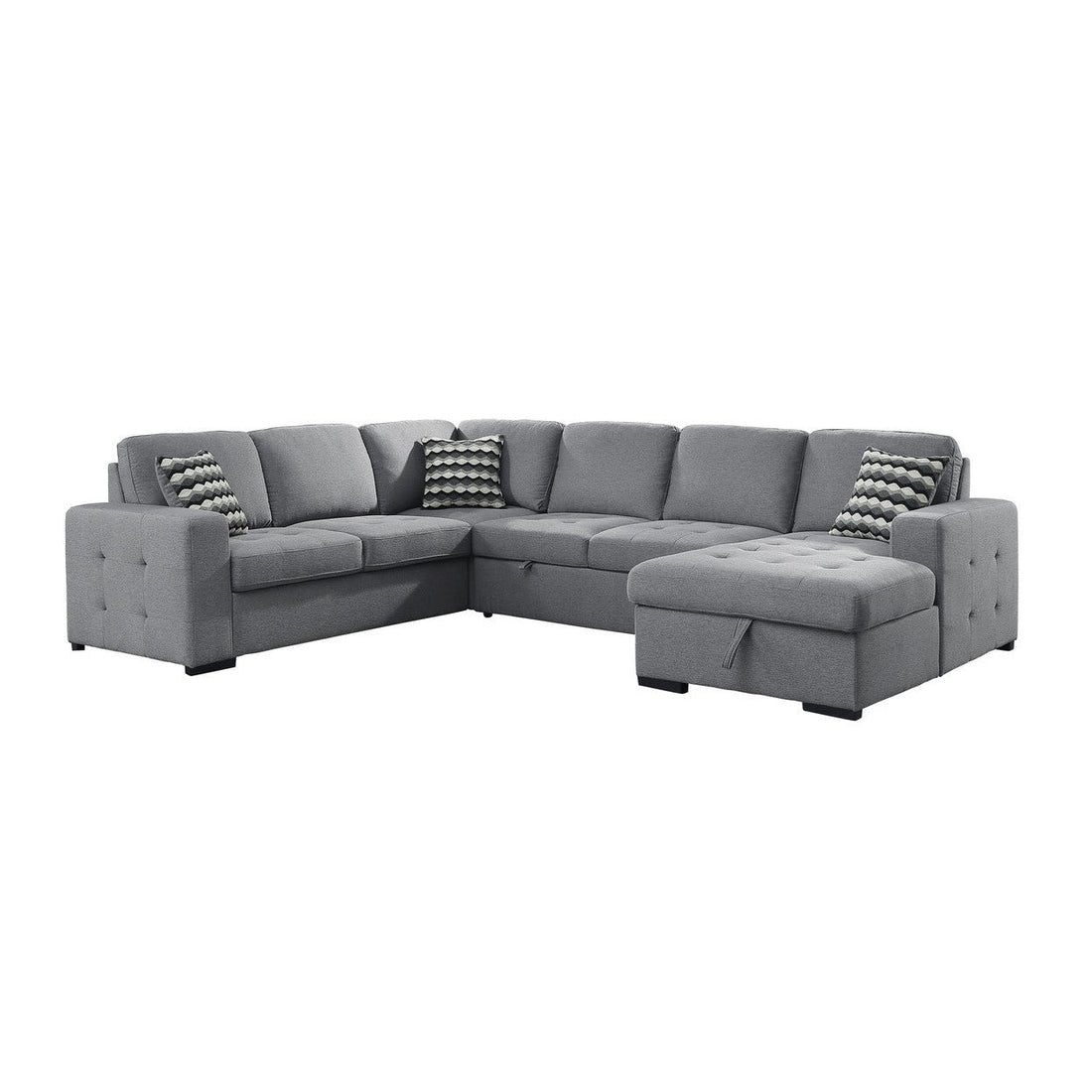 (4)4-Piece Sectional with Pull-out Bed and Hidden Storage 9313GY*42LRC