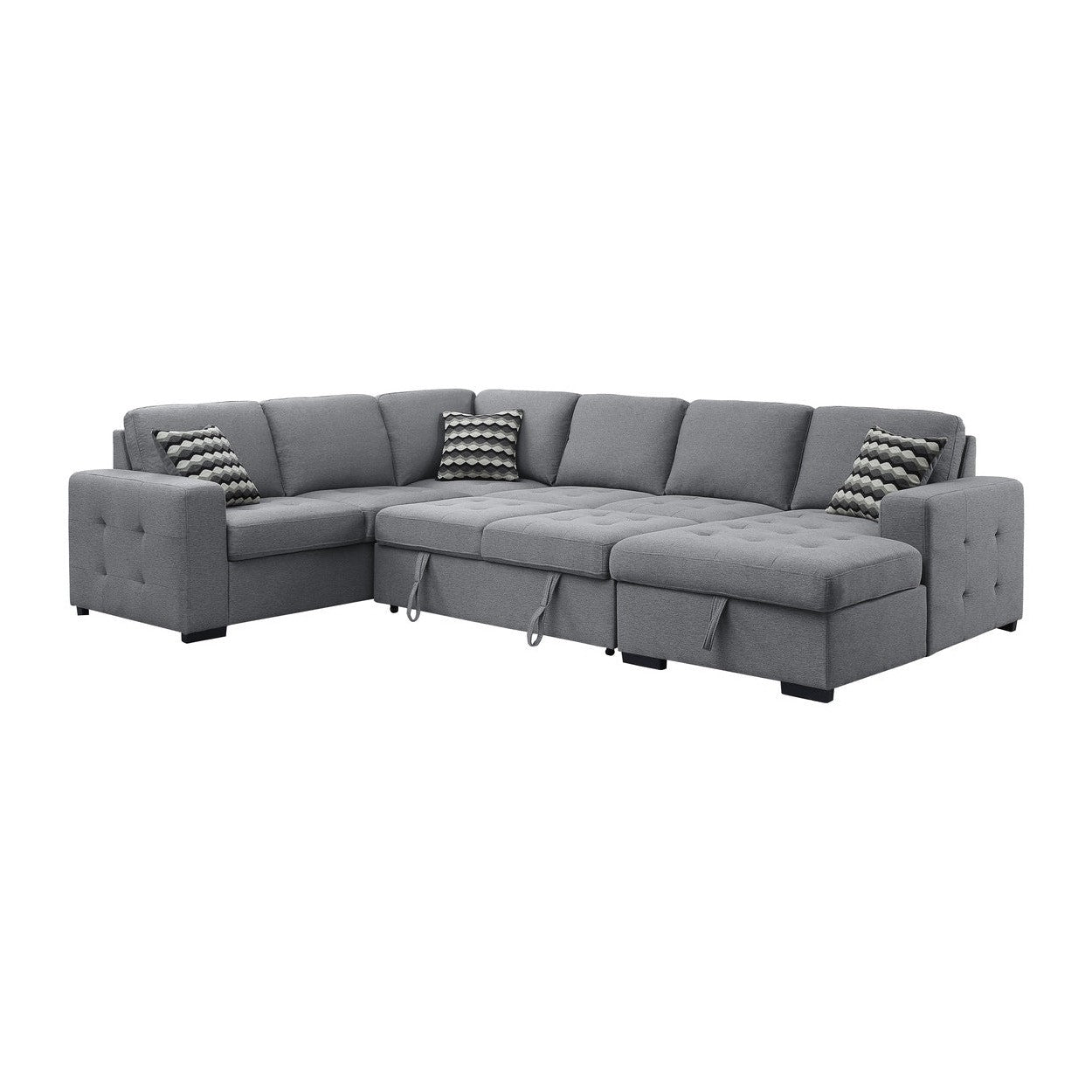 (4)4-Piece Sectional with Pull-out Bed and Hidden Storage 9313GY*42LRC