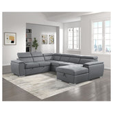 (4)4-Piece Sectional with Pull-out Bed and Adjustable Headrests 9355GY*42LRC