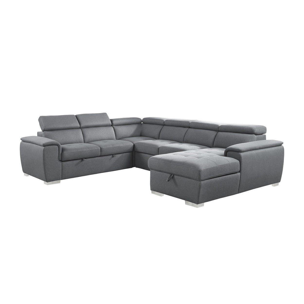 (4)4-Piece Sectional with Pull-out Bed and Adjustable Headrests 9355GY*42LRC