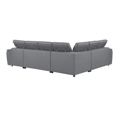 (4)4-Piece Sectional with Pull-out Bed and Adjustable Headrests 9355GY*42LRC