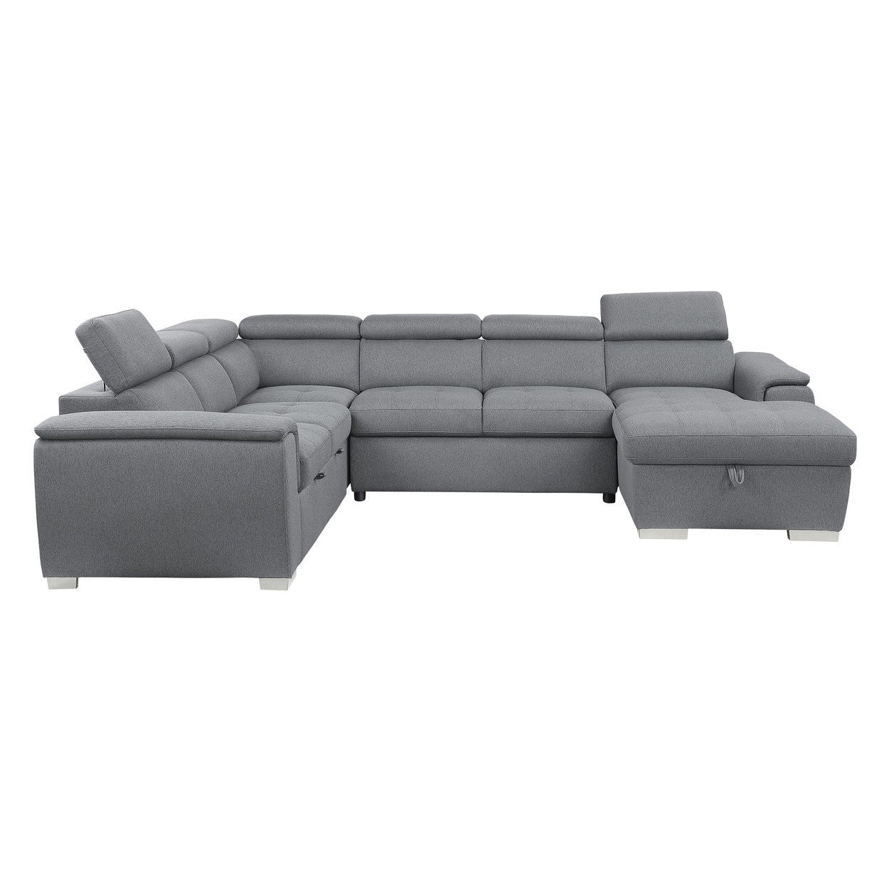 (4)4-Piece Sectional with Pull-out Bed and Adjustable Headrests 9355GY*42LRC