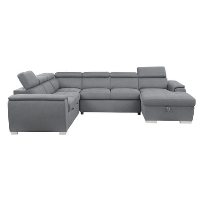 (4)4-Piece Sectional with Pull-out Bed and Adjustable Headrests 9355GY*42LRC