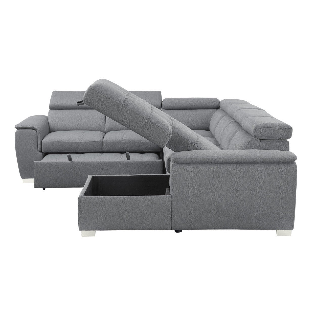 (4)4-Piece Sectional with Pull-out Bed and Adjustable Headrests 9355GY*42LRC