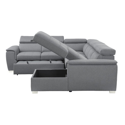 (4)4-Piece Sectional with Pull-out Bed and Adjustable Headrests 9355GY*42LRC