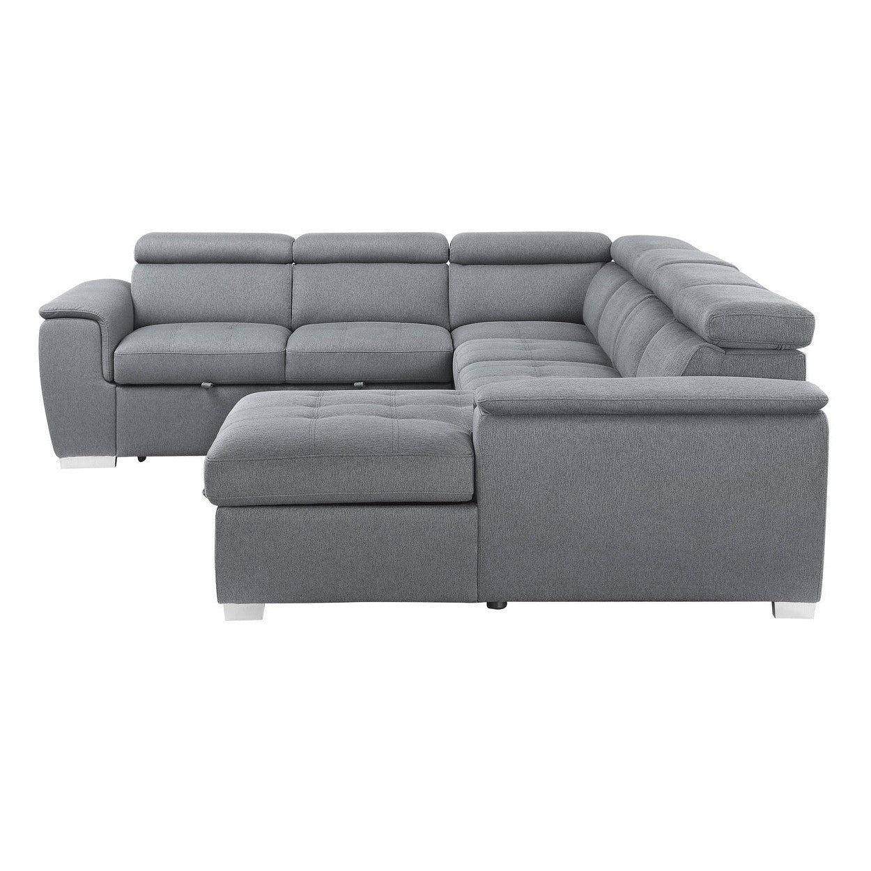 (4)4-Piece Sectional with Pull-out Bed and Adjustable Headrests 9355GY*42LRC