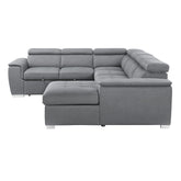 (4)4-Piece Sectional with Pull-out Bed and Adjustable Headrests 9355GY*42LRC