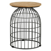 Bernardo Round Accent Table with Bird Cage Base Natural and Gunmetal 935860