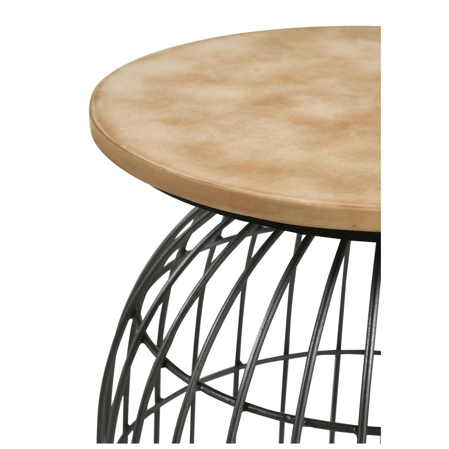 Bernardo Round Accent Table with Bird Cage Base Natural and Gunmetal 935860