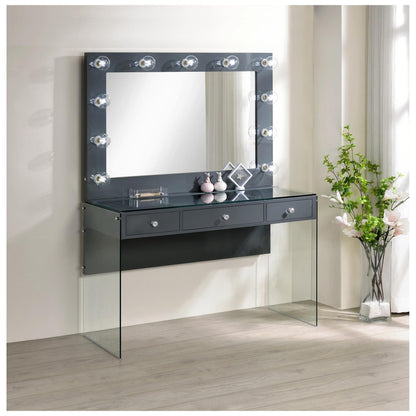 Afshan 3-drawer Vanity Desk with Lighting Mirror Grey High Gloss 935923