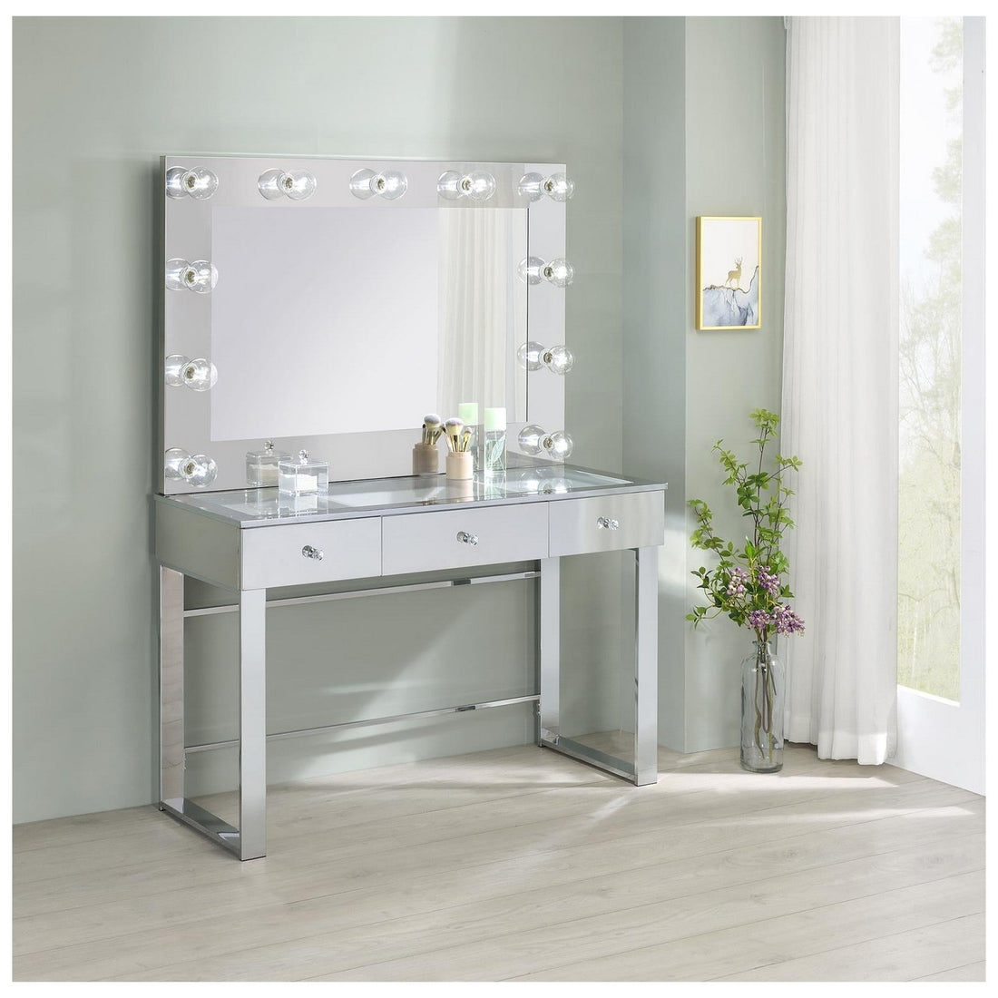 Umbridge 3-drawer Vanity with Lighting Chrome and White 935934