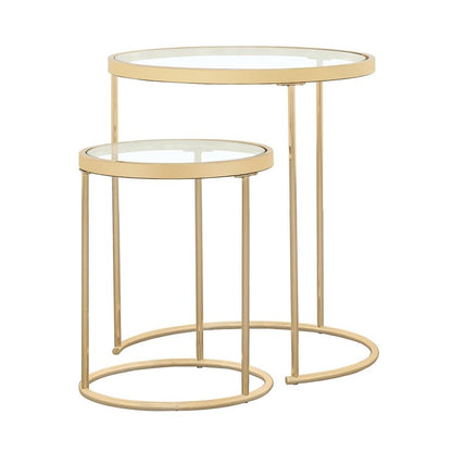 Maylin 2-piece Round Glass Top Nesting Tables Gold 935936