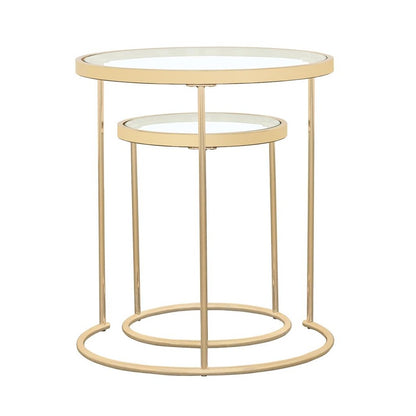 Maylin 2-piece Round Glass Top Nesting Tables Gold 935936