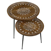 Nuala 2-piece Round Nesting Table with Tripod Tapered Legs Honey and Black 935984