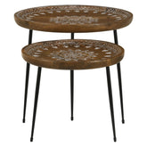 Nuala 2-piece Round Nesting Table with Tripod Tapered Legs Honey and Black 935984