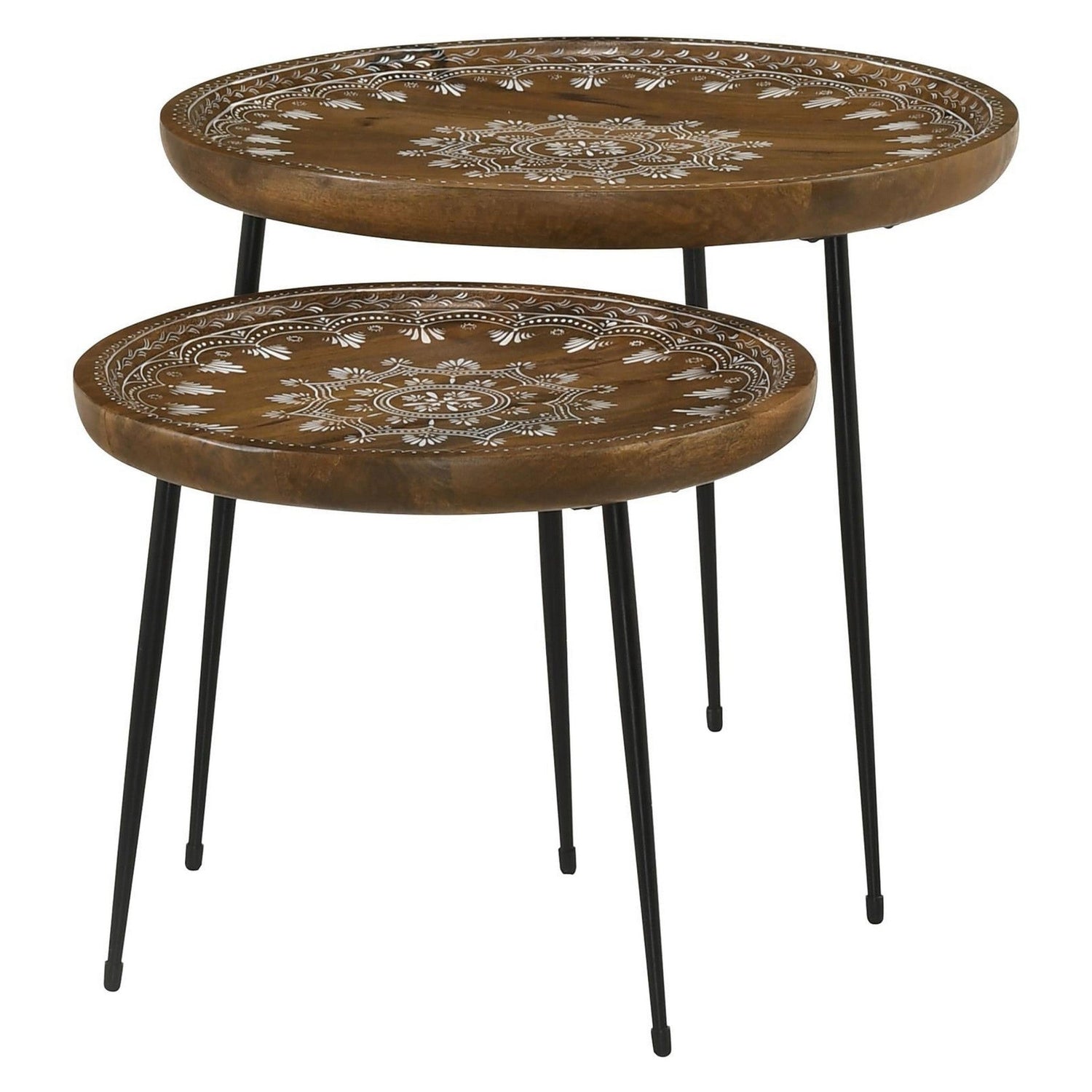 Nuala 2-piece Round Nesting Table with Tripod Tapered Legs Honey and Black 935984