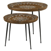 Nuala 2-piece Round Nesting Table with Tripod Tapered Legs Honey and Black 935984