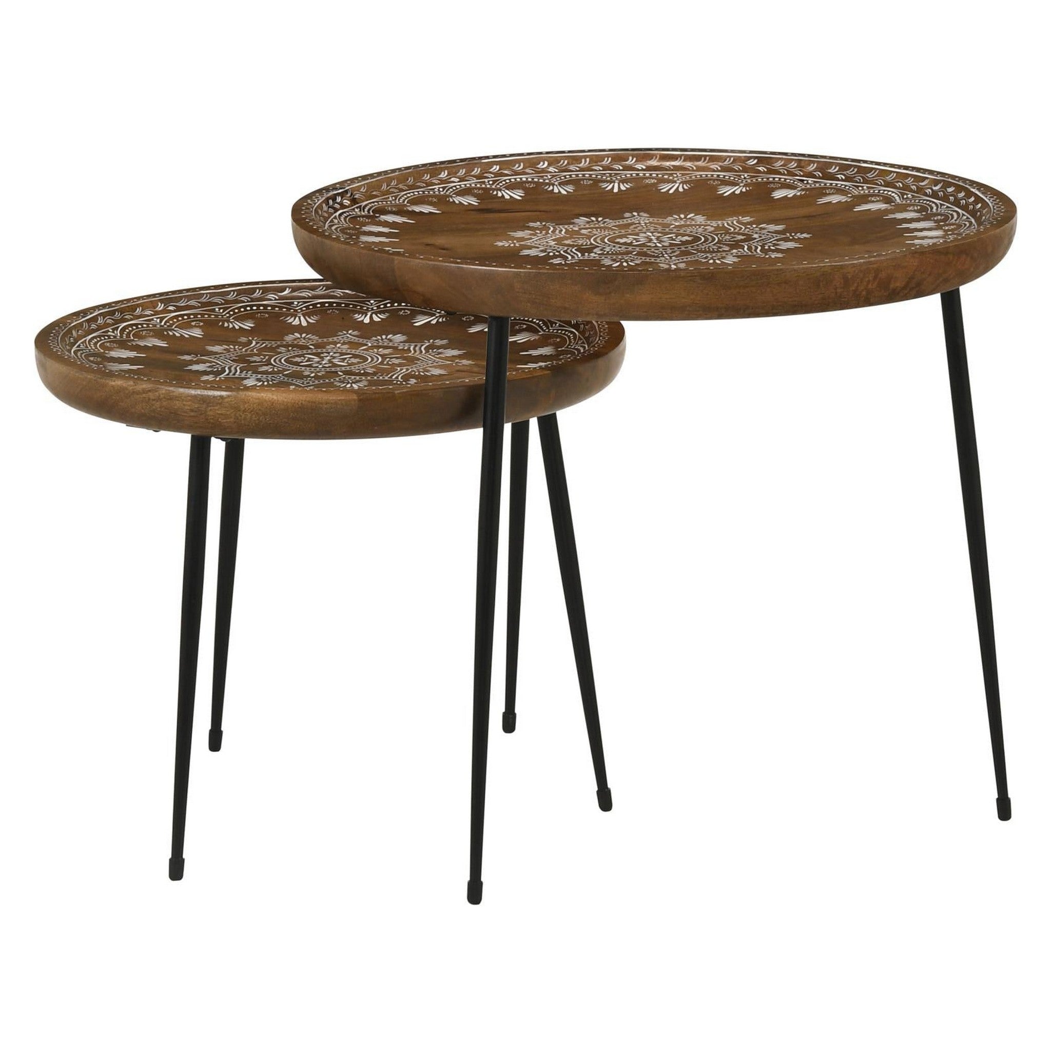 Nuala 2-piece Round Nesting Table with Tripod Tapered Legs Honey and Black 935984
