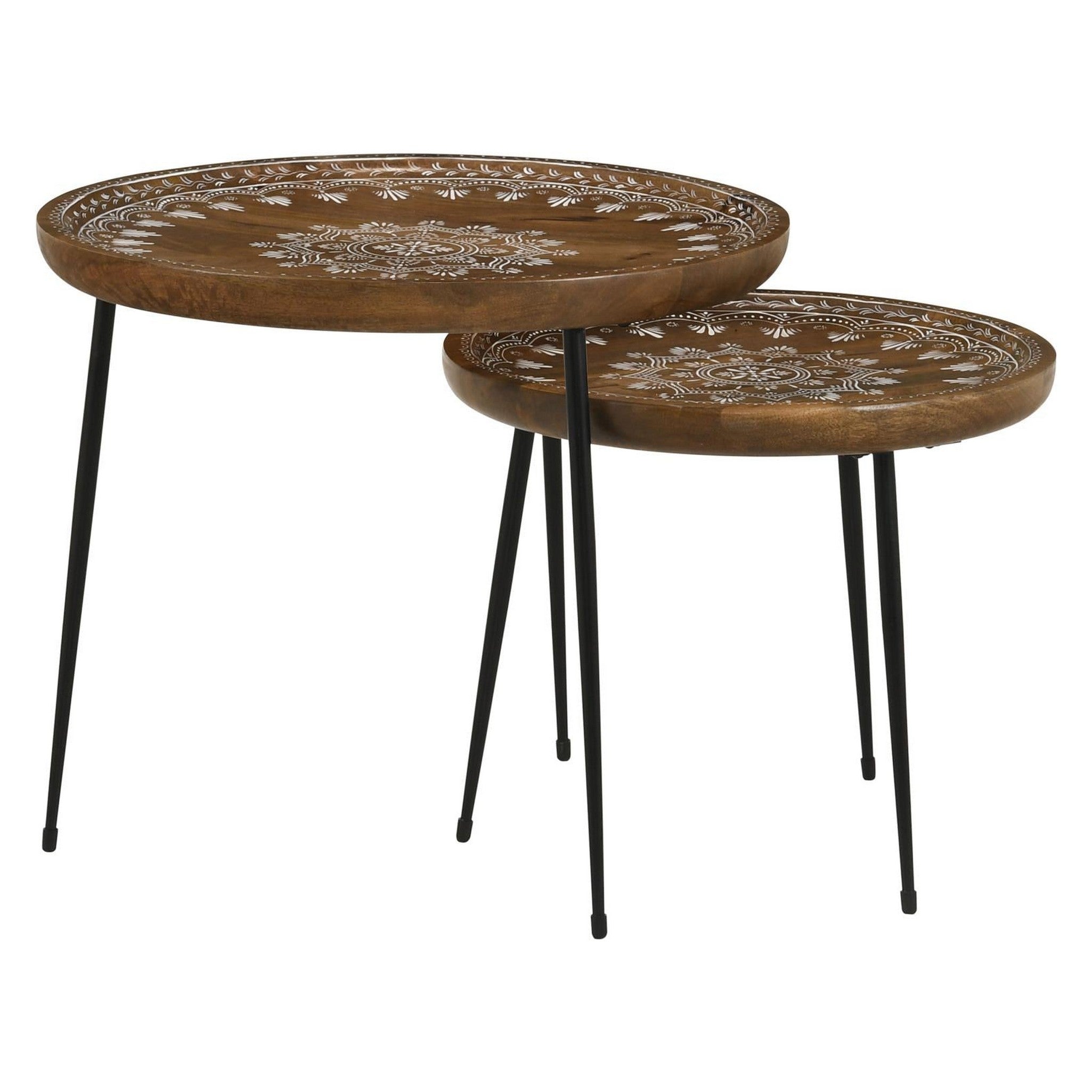 Nuala 2-piece Round Nesting Table with Tripod Tapered Legs Honey and Black 935984