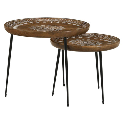 Nuala 2-piece Round Nesting Table with Tripod Tapered Legs Honey and Black 935984
