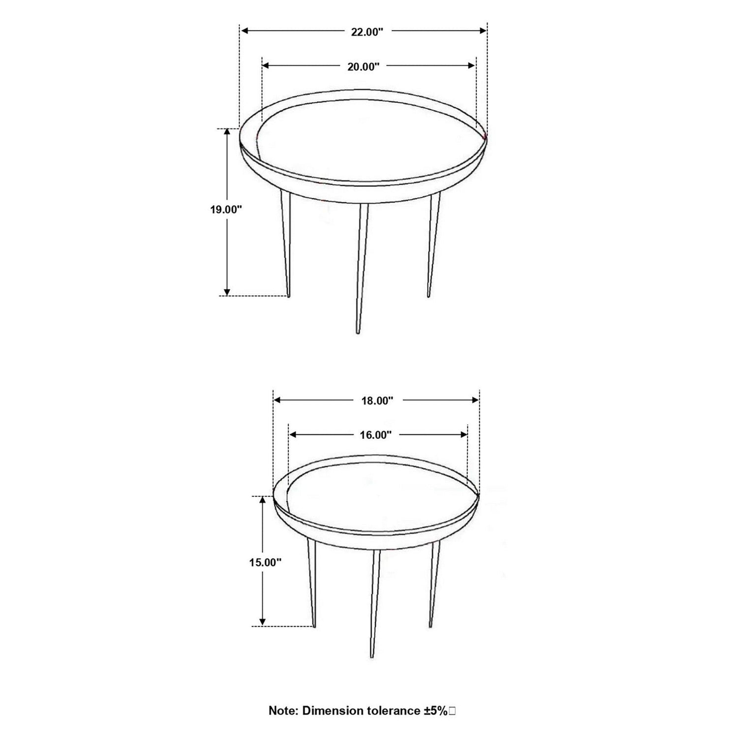 Nuala 2-piece Round Nesting Table with Tripod Tapered Legs Honey and Black 935984