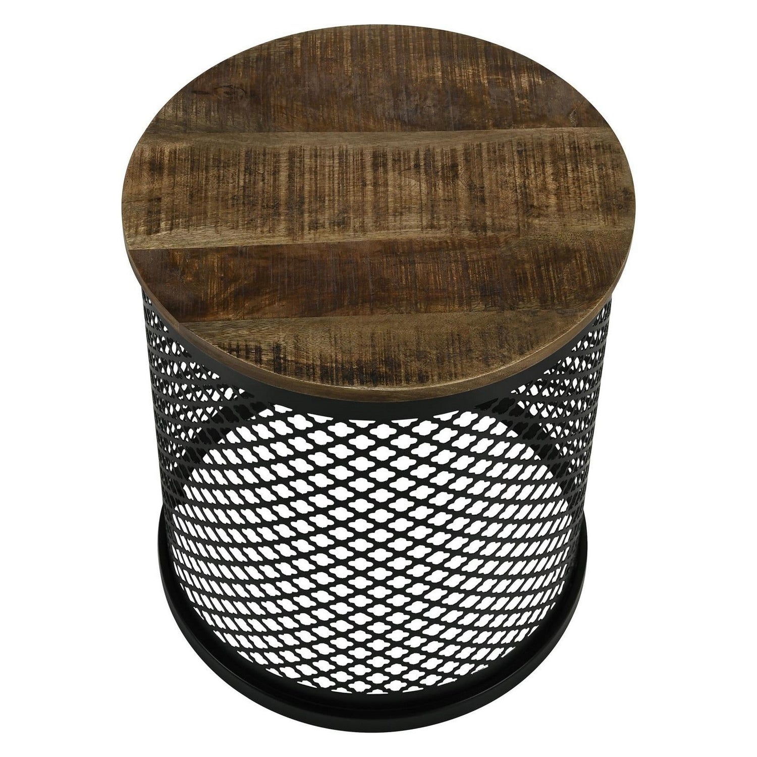 Aurora Round Accent Table with Drum Base Natural and Black 935990