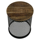 Aurora Round Accent Table with Drum Base Natural and Black 935990