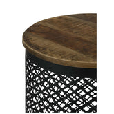 Aurora Round Accent Table with Drum Base Natural and Black 935990