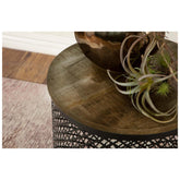 Aurora Round Accent Table with Drum Base Natural and Black 935990