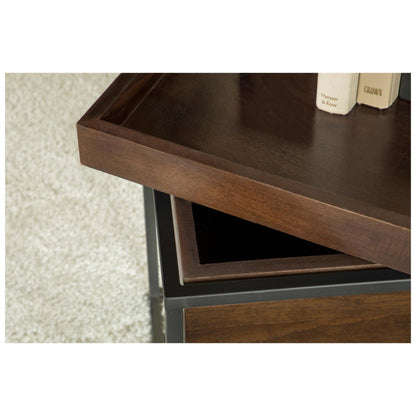 Ondrej Square Accent Table with Removable Top Tray Dark Brown and Gunmetal 936007