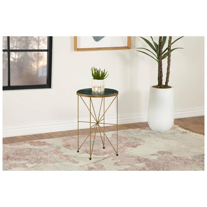 Eliska Round Accent Table with Marble Top Green and Antique Gold 936061