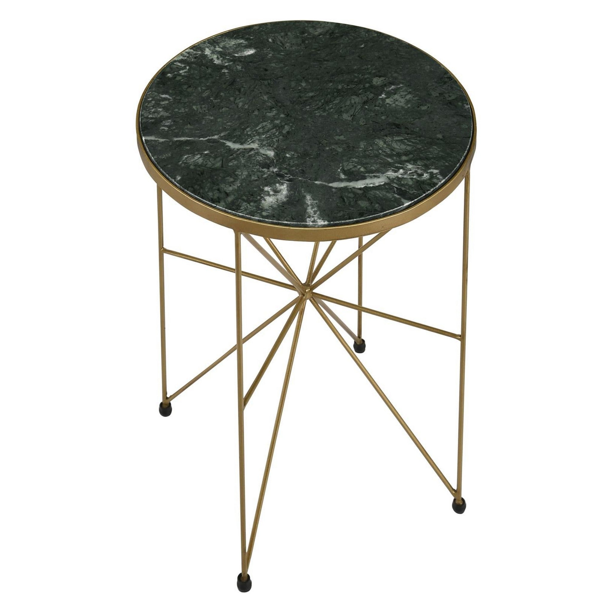 Eliska Round Accent Table with Marble Top Green and Antique Gold 936061