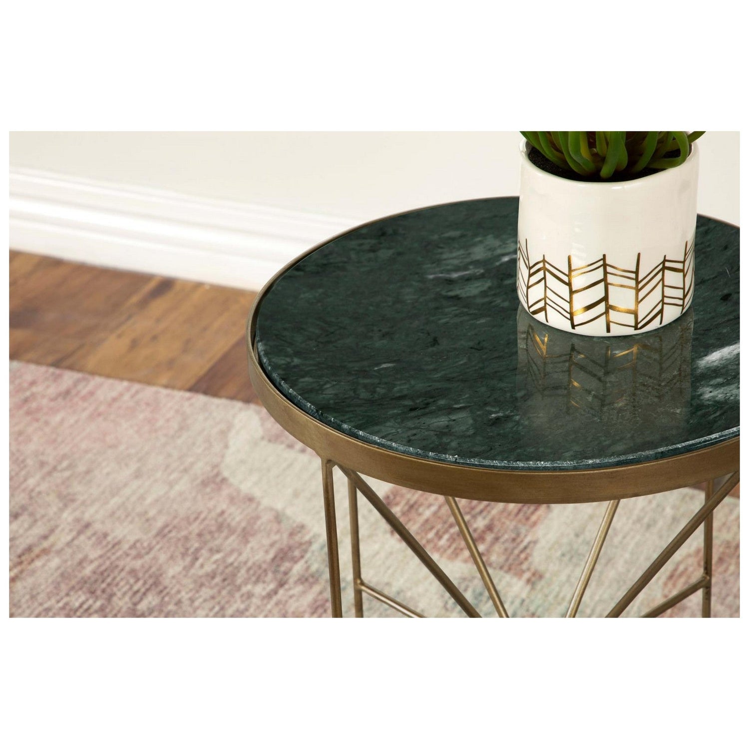 Eliska Round Accent Table with Marble Top Green and Antique Gold 936061